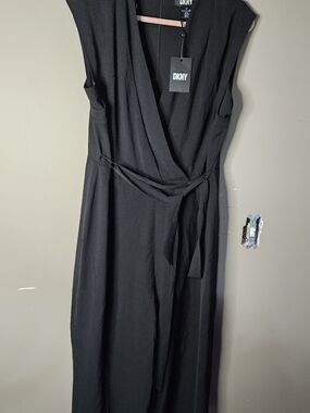 DKNY Black Wrap-Style Sleeveless Jumpsuit